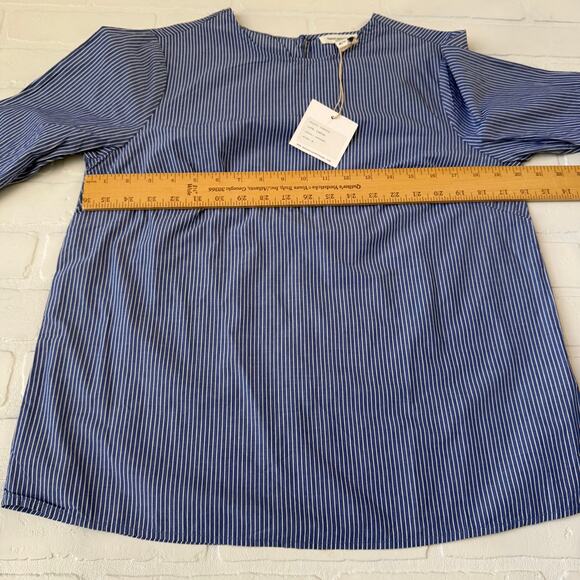 BeachLunchLounge NWT Blue White Pinstripe Long Bell Sleeve Cotton Top sz M - Picture 6 of 6